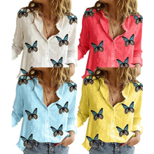Load image into Gallery viewer, Long Sleeve Butterflies Print Single-breasted Office Shirt Blouse freeshipping - Tyche Ace