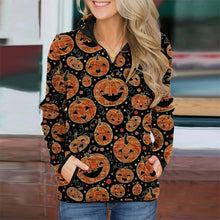 Load image into Gallery viewer, Casual Stand Collar Zip Long Sleeve Skull Print Sweatshirt Hoodie For Women