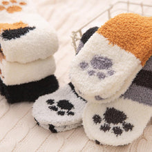 Load image into Gallery viewer, 3 Pairs Women Winter Warm Cat Paw Cartoon Design Fluffy  Slippers Socks
