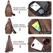 Load image into Gallery viewer, Crazy Horse Leather USB Charging Sling Back Shoulder Travel Crossbody Bags