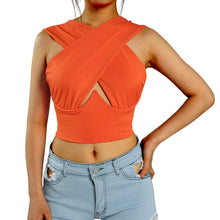 Load image into Gallery viewer, Cross Wrap Sleeveless Cut-Out Front Crop Bustier Tops- Plus Size freeshipping - Tyche Ace