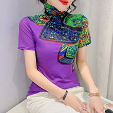 Load image into Gallery viewer, Women Turtleneck Soft Short Sleeve Mesh Elegant Stretchy Tops