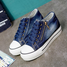 Load image into Gallery viewer, Canvas Eyelet Detail Side Zipper Lace-Up Denim Platform Trainers - Tyche Ace