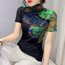 Load image into Gallery viewer, Women Turtleneck Soft Short Sleeve Mesh Elegant Stretchy Tops