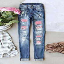Load image into Gallery viewer, Boyfriend Jeans For Women Cargo Wide Leg Pants Women Fashion Ripped Hole Plaid Patch Patchwork Long Jeans Denim Pants Trousers - Tyche Ace