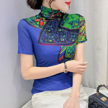 Load image into Gallery viewer, Women Turtleneck Soft Short Sleeve Mesh Elegant Stretchy Tops