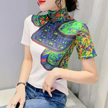 Load image into Gallery viewer, Women Turtleneck Soft Short Sleeve Mesh Elegant Stretchy Tops