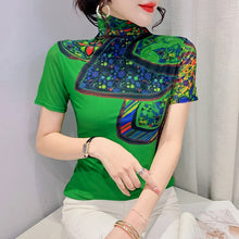 Load image into Gallery viewer, Women Turtleneck Soft Short Sleeve Mesh Elegant Stretchy Tops