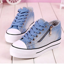 Load image into Gallery viewer, Canvas Eyelet Detail Side Zipper Lace-Up Denim Platform Trainers - Tyche Ace