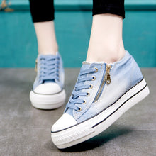 Load image into Gallery viewer, Canvas Eyelet Detail Side Zipper Lace-Up Denim Platform Trainers - Tyche Ace