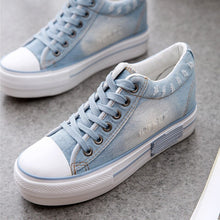 Load image into Gallery viewer, Canvas Eyelet Detail Side Zipper Lace-Up Denim Platform Trainers - Tyche Ace