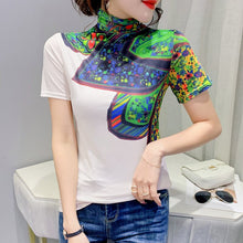 Load image into Gallery viewer, Women Turtleneck Soft Short Sleeve Mesh Elegant Stretchy Tops