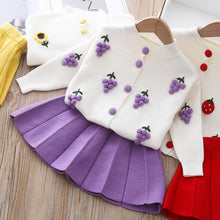 Load image into Gallery viewer, Baby Girls Knitted Fruit Embroidered Design Cardigan And Pleated Skirt Set freeshipping - Tyche Ace