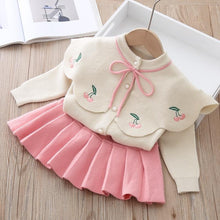 Load image into Gallery viewer, Baby Girls Knitted Fruit Embroidered Design Cardigan And Pleated Skirt Set freeshipping - Tyche Ace