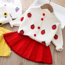 Load image into Gallery viewer, Baby Girls Knitted Fruit Embroidered Design Cardigan And Pleated Skirt Set freeshipping - Tyche Ace