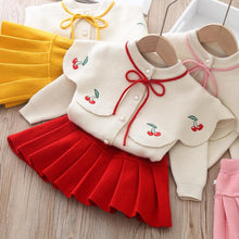 Load image into Gallery viewer, Baby Girls Knitted Fruit Embroidered Design Cardigan And Pleated Skirt Set freeshipping - Tyche Ace