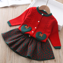 Load image into Gallery viewer, Baby Girls Knitted Fruit Embroidered Design Cardigan And Pleated Skirt Set freeshipping - Tyche Ace