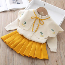 Load image into Gallery viewer, Baby Girls Knitted Fruit Embroidered Design Cardigan And Pleated Skirt Set freeshipping - Tyche Ace