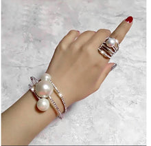 Load image into Gallery viewer, Trendy Fashion Jewellery Multi Layer Large Pearl Bracelet Bangle And Rings Set