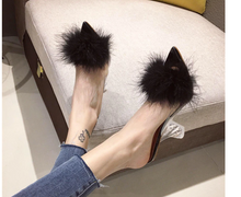 Load image into Gallery viewer, Transparent Peep Toe High Heels Feather Design Women Slip On Mules