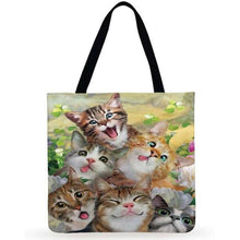 Load image into Gallery viewer, Eco Friendly Unisex Cat Retro Oil Painting Print Linen Reusable Tote Bag freeshipping - Tyche Ace