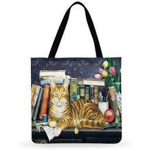 Load image into Gallery viewer, Eco Friendly Unisex Cat Retro Oil Painting Print Linen Reusable Tote Bag freeshipping - Tyche Ace