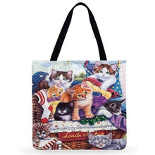 Load image into Gallery viewer, Eco Friendly Unisex Cat Retro Oil Painting Print Linen Reusable Tote Bag freeshipping - Tyche Ace