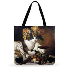Load image into Gallery viewer, Eco Friendly Unisex Cat Retro Oil Painting Print Linen Reusable Tote Bag freeshipping - Tyche Ace
