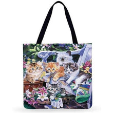 Load image into Gallery viewer, Eco Friendly Unisex Cat Retro Oil Painting Print Linen Reusable Tote Bag freeshipping - Tyche Ace