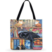 Load image into Gallery viewer, Eco Friendly Unisex Cat Retro Oil Painting Print Linen Reusable Tote Bag freeshipping - Tyche Ace