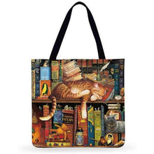 Load image into Gallery viewer, Eco Friendly Unisex Cat Retro Oil Painting Print Linen Reusable Tote Bag freeshipping - Tyche Ace