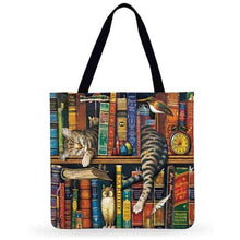 Load image into Gallery viewer, Eco Friendly Unisex Cat Retro Oil Painting Print Linen Reusable Tote Bag freeshipping - Tyche Ace