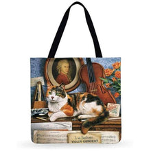 Load image into Gallery viewer, Eco Friendly Unisex Cat Retro Oil Painting Print Linen Reusable Tote Bag freeshipping - Tyche Ace