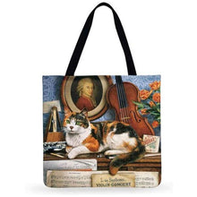 Load image into Gallery viewer, Eco Friendly Unisex Cat Retro Oil Painting Print Linen Reusable Tote Bag freeshipping - Tyche Ace