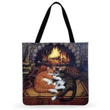 Load image into Gallery viewer, Eco Friendly Unisex Cat Retro Oil Painting Print Linen Reusable Tote Bag freeshipping - Tyche Ace