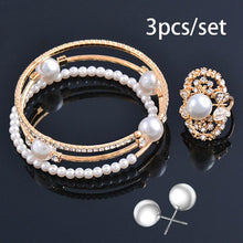 Load image into Gallery viewer, Trendy Fashion Jewellery Multi Layer Large Pearl Bracelet Bangle And Rings Set