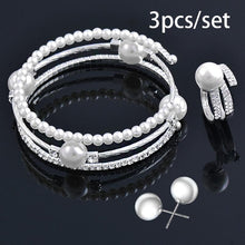 Load image into Gallery viewer, Trendy Fashion Jewellery Multi Layer Large Pearl Bracelet Bangle And Rings Set