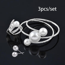 Load image into Gallery viewer, Trendy Fashion Jewellery Multi Layer Large Pearl Bracelet Bangle And Rings Set