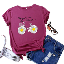 Load image into Gallery viewer, Daisies Bicycle Print Cotton T-Shirt freeshipping - Tyche Ace