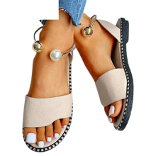 Load image into Gallery viewer, Women Beaded Pearl Open Toe Flat Sandals freeshipping - Tyche Ace