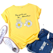 Load image into Gallery viewer, Daisies Bicycle Print Cotton T-Shirt freeshipping - Tyche Ace