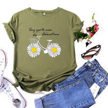 Load image into Gallery viewer, Daisies Bicycle Print Cotton T-Shirt freeshipping - Tyche Ace