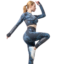 Load image into Gallery viewer, Women Seamless Camouflage Hollow-Out Gym Fitness Yoga Suit