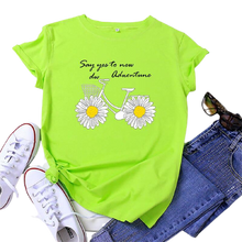 Load image into Gallery viewer, Daisies Bicycle Print Cotton T-Shirt freeshipping - Tyche Ace