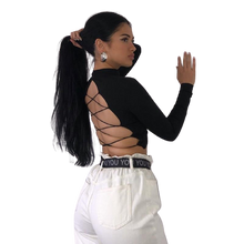 Load image into Gallery viewer, Sexy Backless Cotton Hollow Out Bandage Long Sleeve Knitted Top