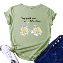 Load image into Gallery viewer, Daisies Bicycle Print Cotton T-Shirt freeshipping - Tyche Ace