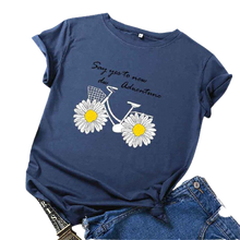 Load image into Gallery viewer, Daisies Bicycle Print Cotton T-Shirt freeshipping - Tyche Ace
