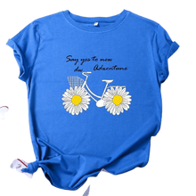 Load image into Gallery viewer, Daisies Bicycle Print Cotton T-Shirt freeshipping - Tyche Ace
