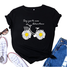 Load image into Gallery viewer, Daisies Bicycle Print Cotton T-Shirt freeshipping - Tyche Ace