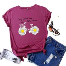 Load image into Gallery viewer, Daisies Bicycle Print Cotton T-Shirt freeshipping - Tyche Ace
